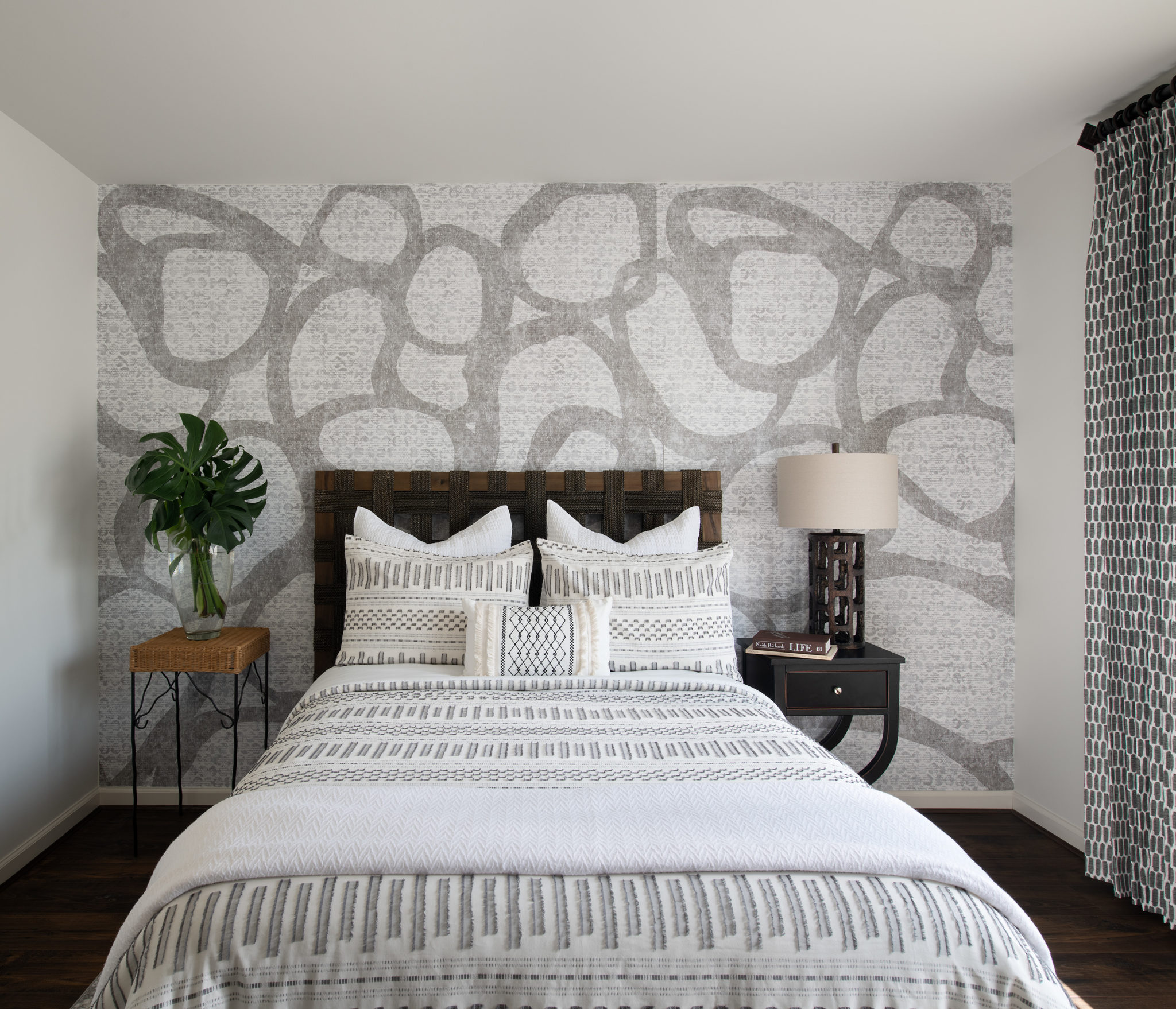 A richly textured guest bedroom